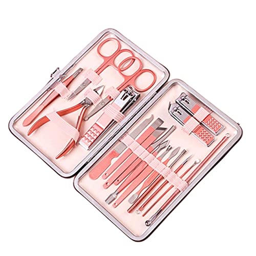 OPKDE Nagelknipser, professionelles Pediküre-Scheren-Set, Nagelhaut, Adler, Haken, Pinzette, Maniküre, Nagelschneider, Werkzeug-Set (Rosa, 18-teilig)