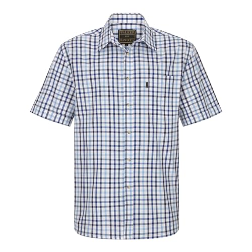 WALKER AND HAWKES Herren Kurzarmhemd im Country-Stil - 100% Baumwolle - kariert - Blau - 4XL (50'')