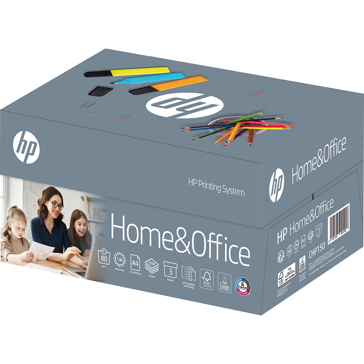 HP Druckerpapier CHP150 Home und Office TrioBox: A4 80g, 1500 Blatt (3x500) – Allround Kopierpapier für Zuhause und Büro