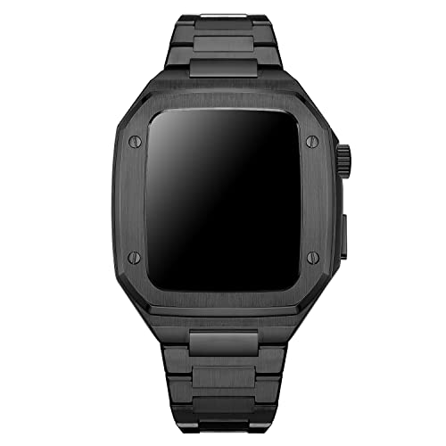 TONECY Metall-Nachrüst-Set, Gehäuseband für Apple Watch, 45 mm, 44 mm, hochwertiges Edelstahl-Armband für iWatch Serie 8, 7, 6, 5, 4 SE, Band (Farbe: Preto, Größe: 44 mm)