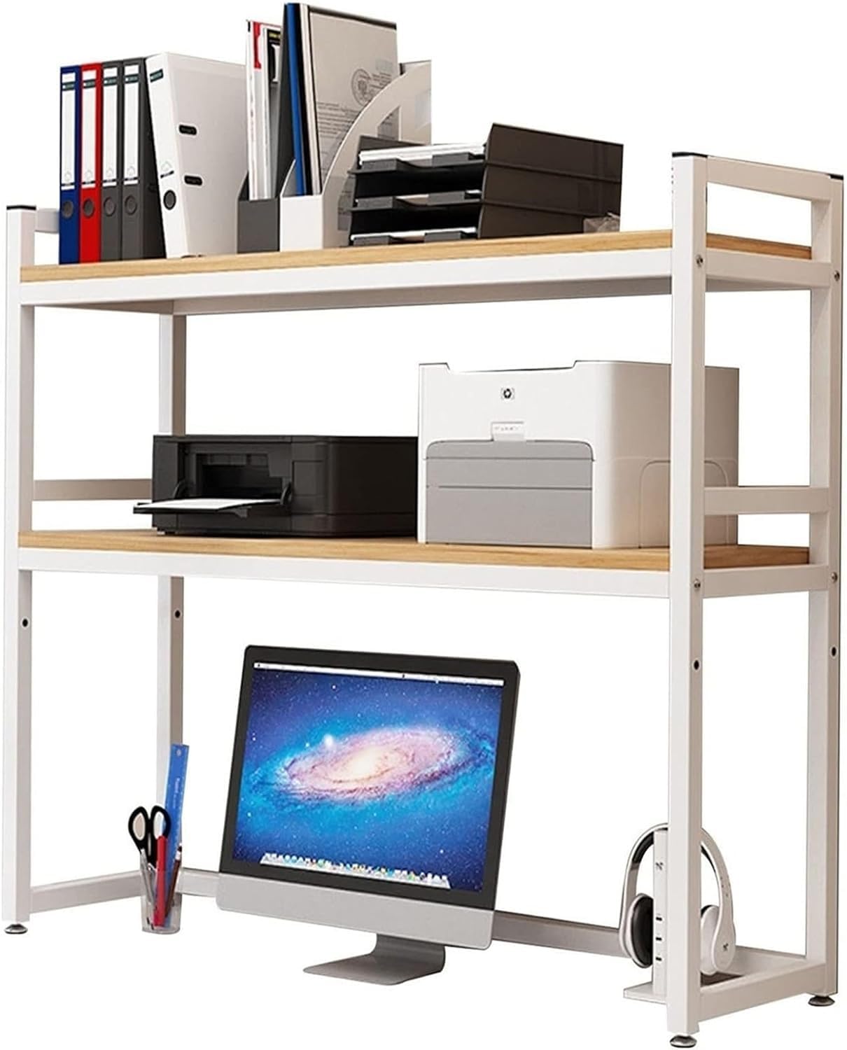 QYZUJIKL Desktop-Bücherregal Desktop-Bücherregal/Bücherschrank - 2-stufiges industrielles Computer-Schreibtisch-Desktop-Regal, verstellbares Schreibtisch-Bücherregal-Organizer-Rack