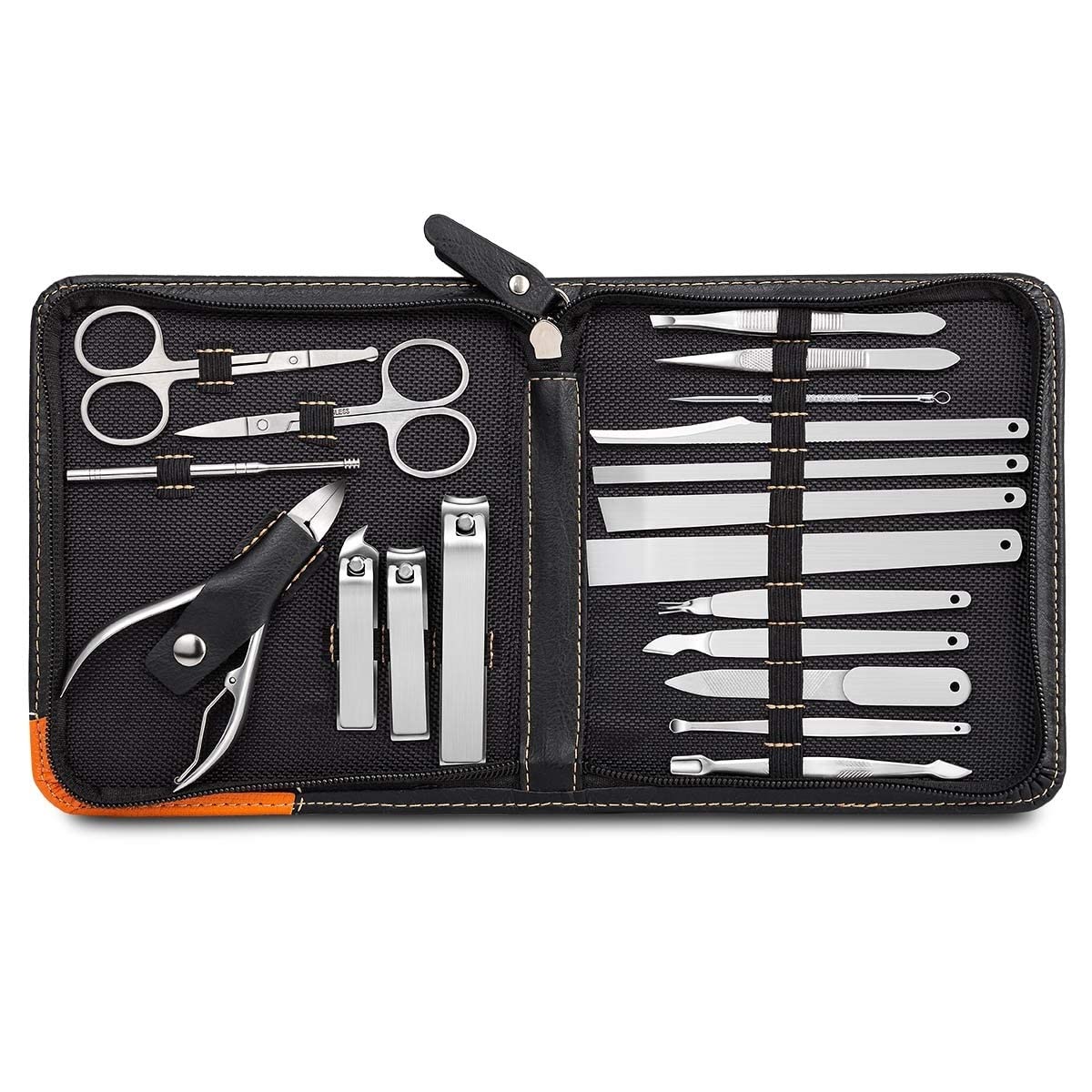 SCRUBY 19in1 Schwarz Maniküre Set Pediküre Zange Sets Nagelknipser Edelstahl Nagelschere Eingewachsene Fingernagel Cutter Pflege Werkzeuge