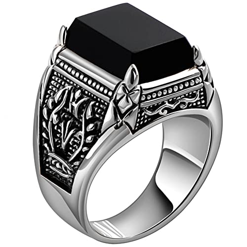 VOYADE Drachenkralle Edelstein Ring S925 Sterling Silber Retro Schwarzer Achat Heiliges Feuer Dunkle Seele Ring Persönlichkeit Trendiger Männlicher Schmuck,Silber,8