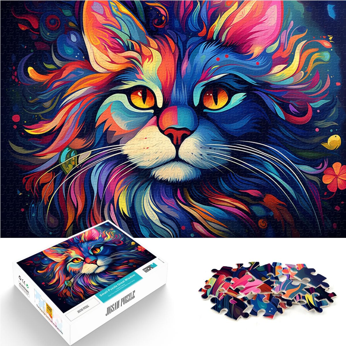 Puzzles Bizarres buntes Kätzchen Puzzles für Erwachsene 1000 Puzzlespielzeug Holzpuzzle Stressabbau Staycation Zeit totschlagen 1000 Teile (50x75cm)