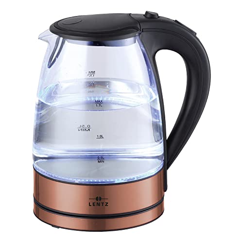 Lentz Wasserkocher Glas LED 1,7 Liter Wasserkocher Bronze