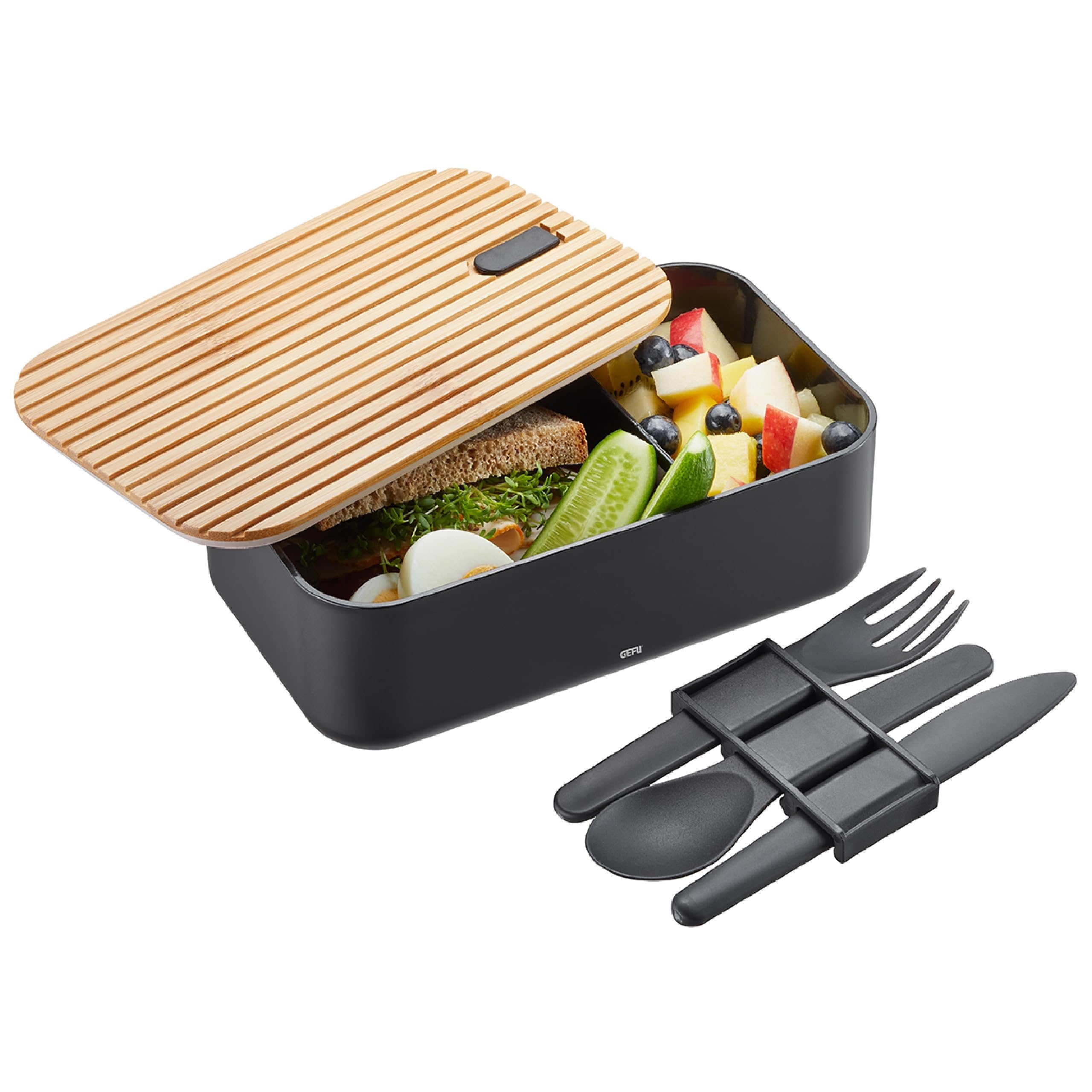 GEFU Lunchbox Enviro, mit Besteck-Set, Brotdose für Kinder und Erwachsene, Lunchbox, Auslaufsicher, 1 Liter