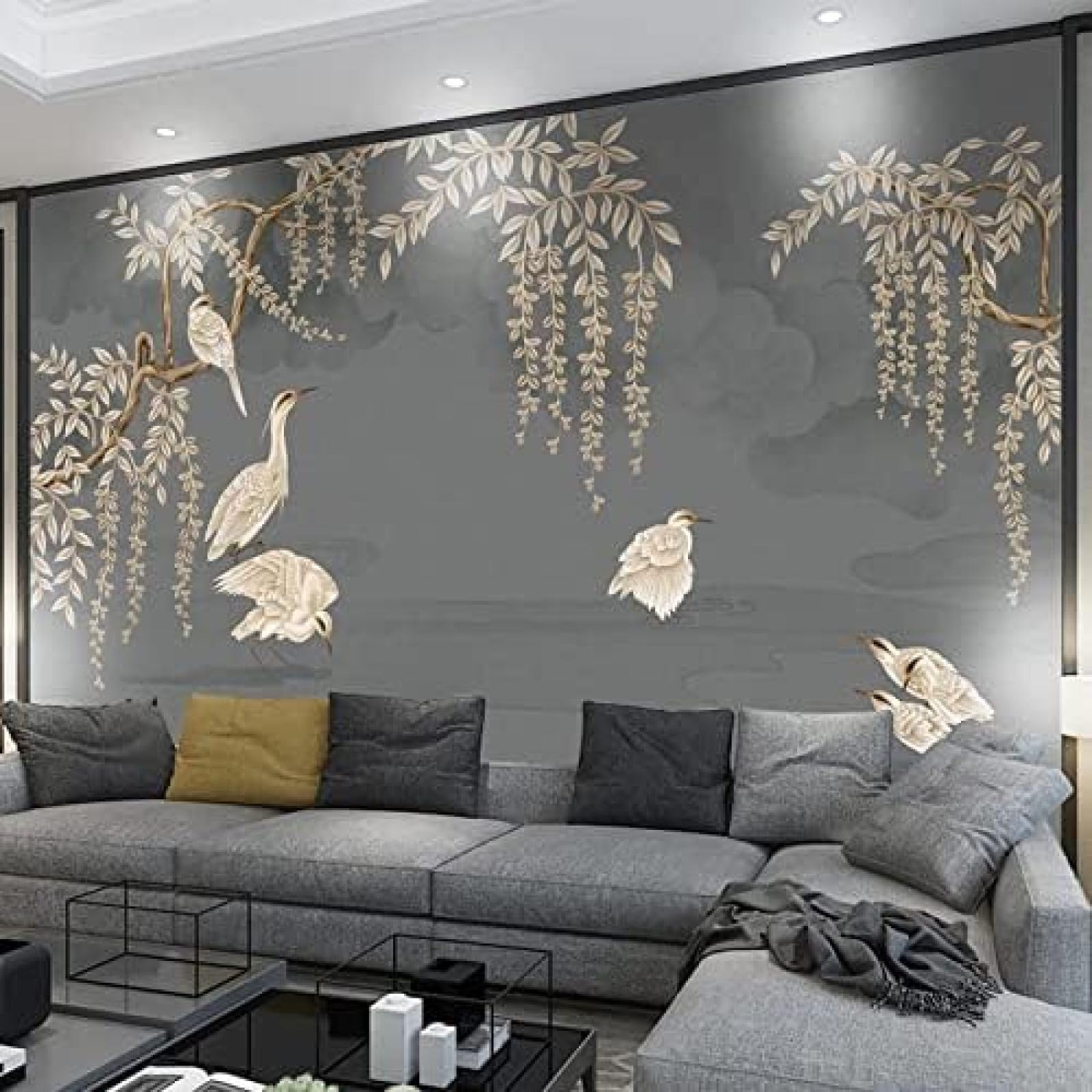 XLMING Klassische Wandkunst Blumen Vögel Blätter 3D Tapete Wohnzimmer Sofa Schlafzimmer Esszimmer Home Dekoration Wand-400cm×280cm