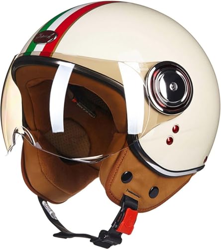 Retro-Halbjet-Helm Mit Offenem Gesicht,Rollerhelm,DOT/ECE-Zugelassener Motorrad-Schalenhelm Mit Visier,Offenes Gesicht, Klassischer Vintage-Jet-Motorradhelm Für Männer Und Frauen A,XL59-60cm