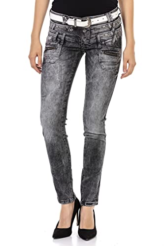 Cipo & Baxx Damen Jeanshose Pants Straight Fit Extravagant Design Denim Jeans Hose WD431 Schwarz W31 L34