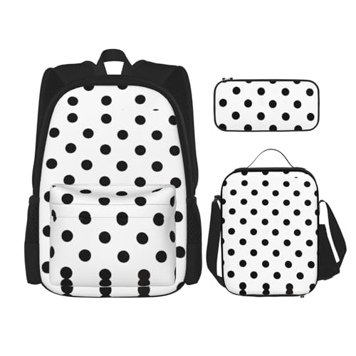 WURTON Verstellbare Schultergurte mit Punktmuster, Rucksack-Set, Lunch-Tasche, Federmäppchen, Kombinationstaschen-Set