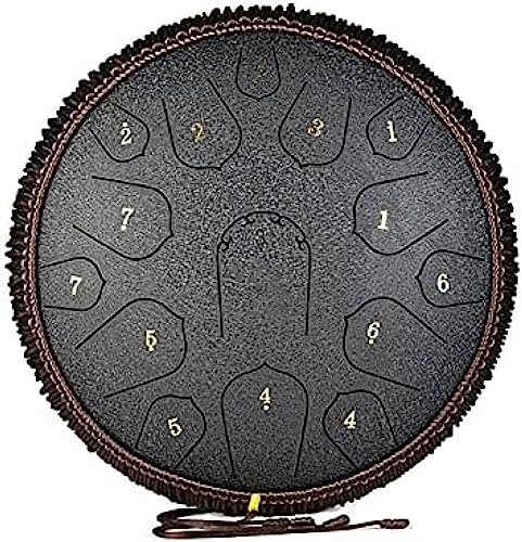 15 Tone Steel Drums D Key Steel Tongue Drum 14 Zoll Give Away Drum Rack, dickes Kohlenstoffstahlmaterial, für Meditation, Yoga, Show und Zen, Hammer Black