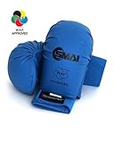 SMAI WKF Karate Handschutz ohne Daumen, Blau, Handschuhe, Faustschützer (L)