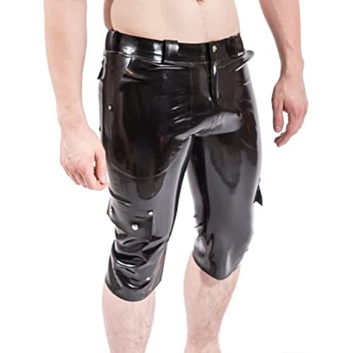 Schwarze, sexy, lange Bein-Latex-Boxershorts mit Reißverschluss und Taschen, Gummislips, Unterteile DK-0216,schwarz,M