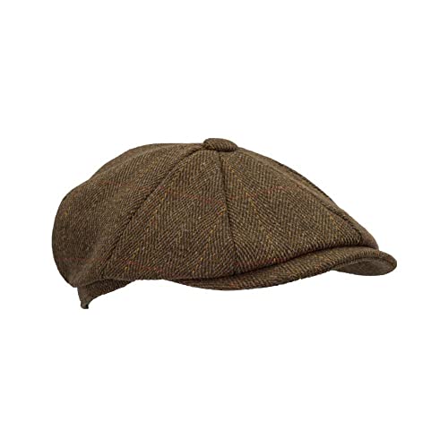 WALKER AND HAWKES Unisex Bakerboy-Ballonmütze aus Tweed - 8-Panel-Konstruktion - Brauner Tweed - M (58cm)