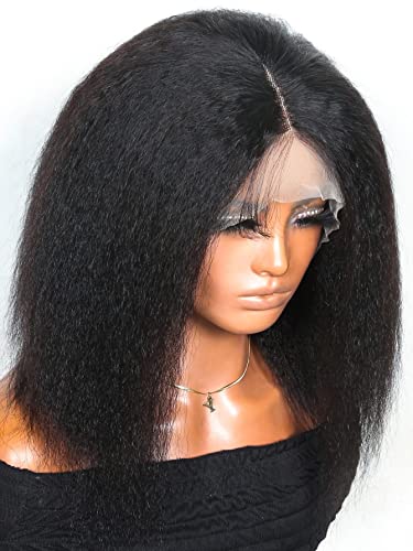 LINLINCD-Menschliche Spitzenperücken 13 * 6 * 1 Spitze Front Kurze Afro gerade Echthaarperücke für schwarze Frauen (180Dichte 13 * 6 * 1,8 Zoll)