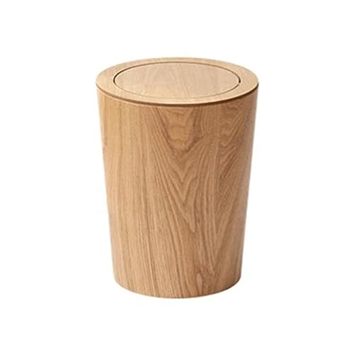 Mülleimer für den Innenbereich Einfacher Holz-Mülleimer, 8 l, Holzmaserung, rund, kreativer Haushalt mit Deckel, Klappdeckel, dekorativer Mülleimer, Papierkorb Dekorativer Haushaltsmülleimer(Bent will