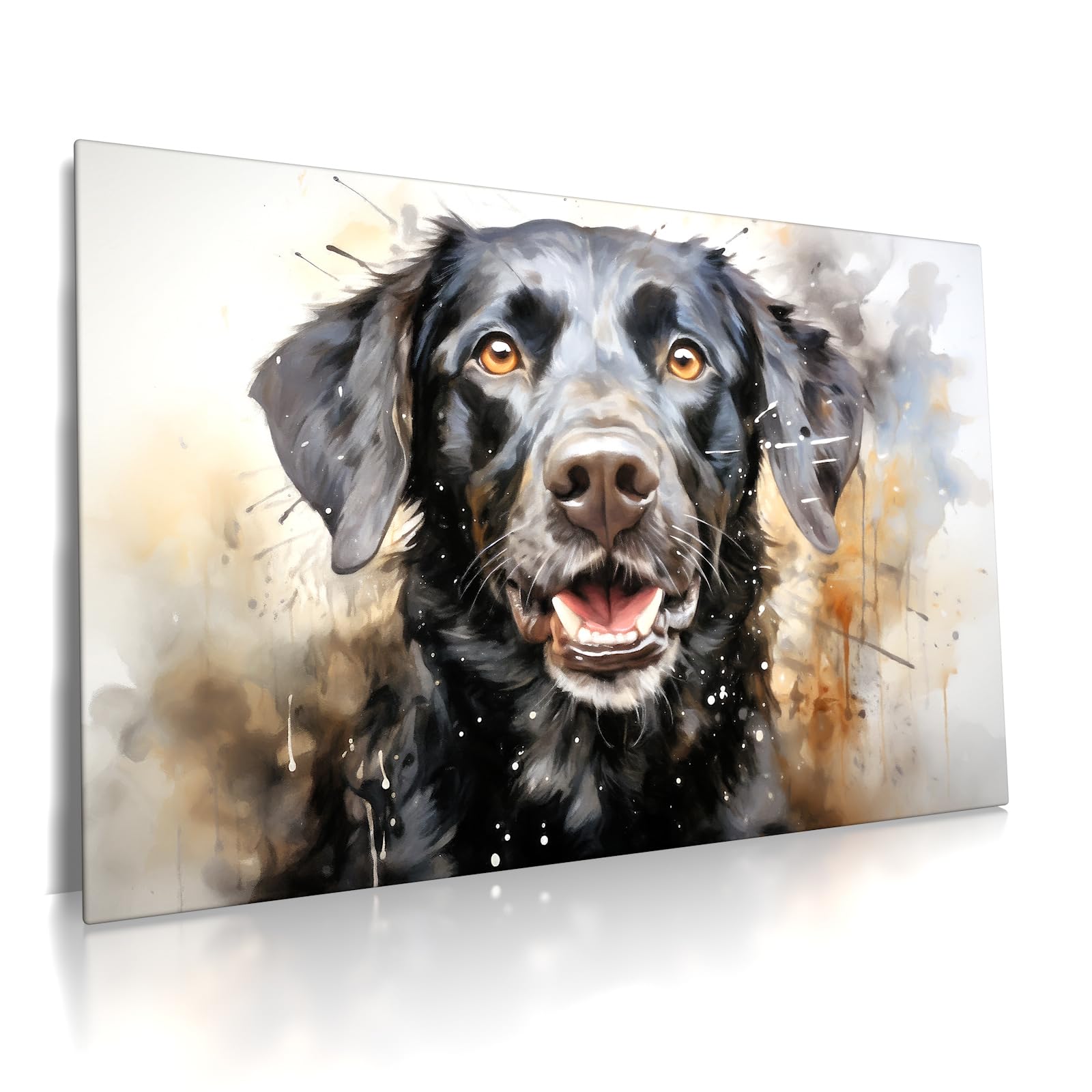 Labrador Retriever - Leinwand Bild - Wasserfarben Aquarell Hund Wandbild XXL Kunst Wand Druck Bilder Modern Art Wohnzimmer (80 x 60 cm, Leinwand, Labrador)