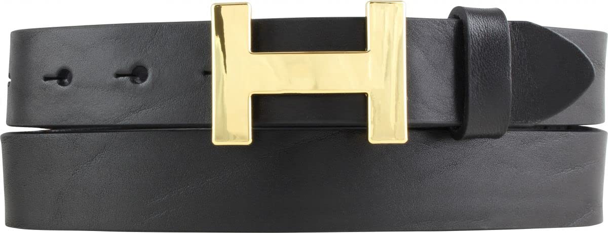 BELTINGER Damen-Gürtel HANNA aus Vollrindleder 3 cm | Schmaler Ledergürtel für Damen 30mm | Gold glänzend | Schwarz 90cm