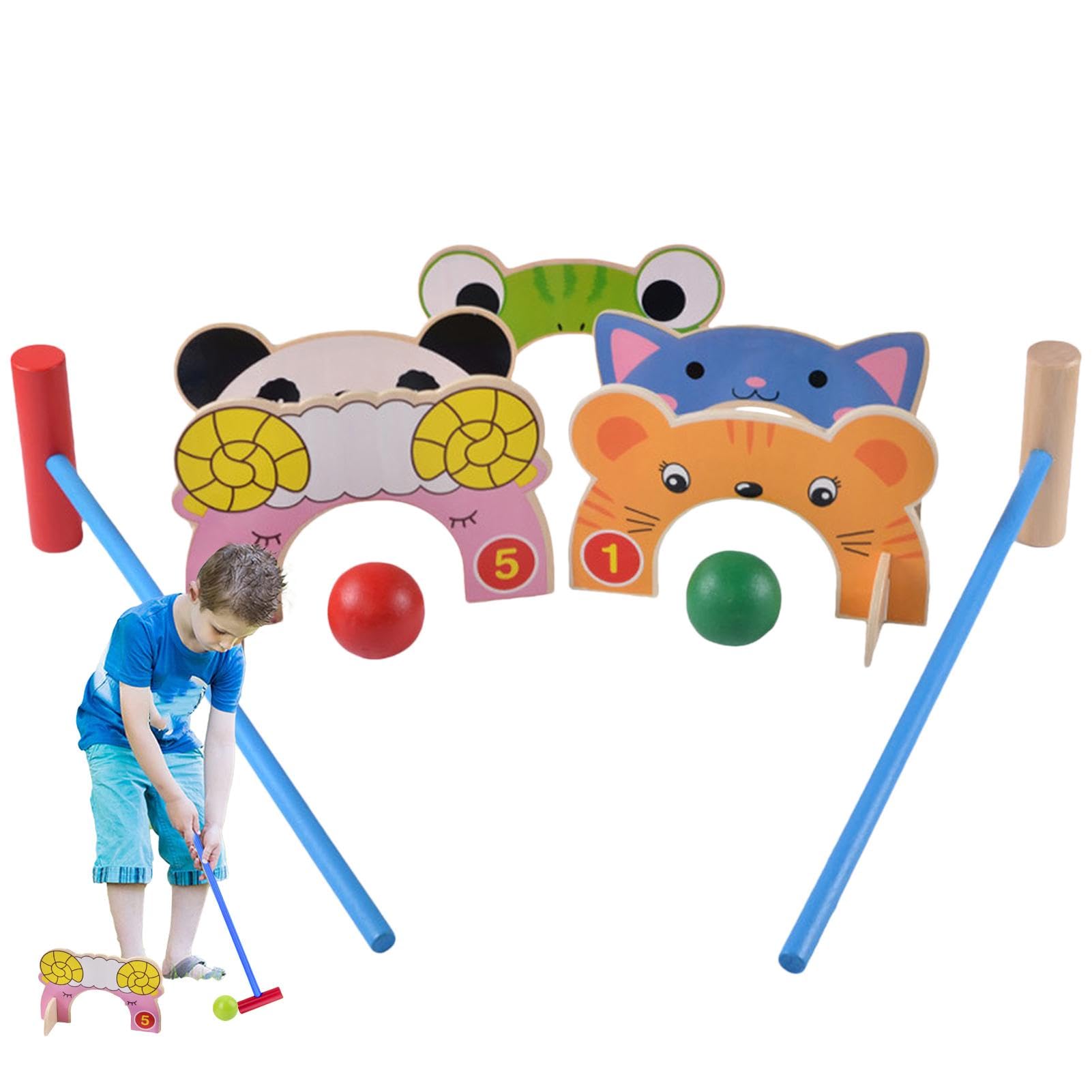 Fulenyi Tier-Krocket-Spielset,Cartoon-Tier-Krocket-Set aus Holz | Robustes interaktives Spielzeug,Lustiges Tier-Krocket-Set, Outdoor-Spiele, leicht, für Geburtstag, Weihnachten, Neujahr, Jahrestag,