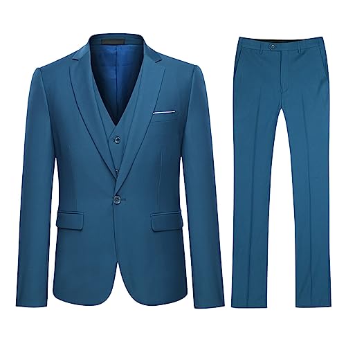 YOUTHUP Herren Anzug Slim Fit 3 Teilig Anzüge Herren Sakko für Hochzeit Business Anzugjacke Anzughose Weste, Blau, S