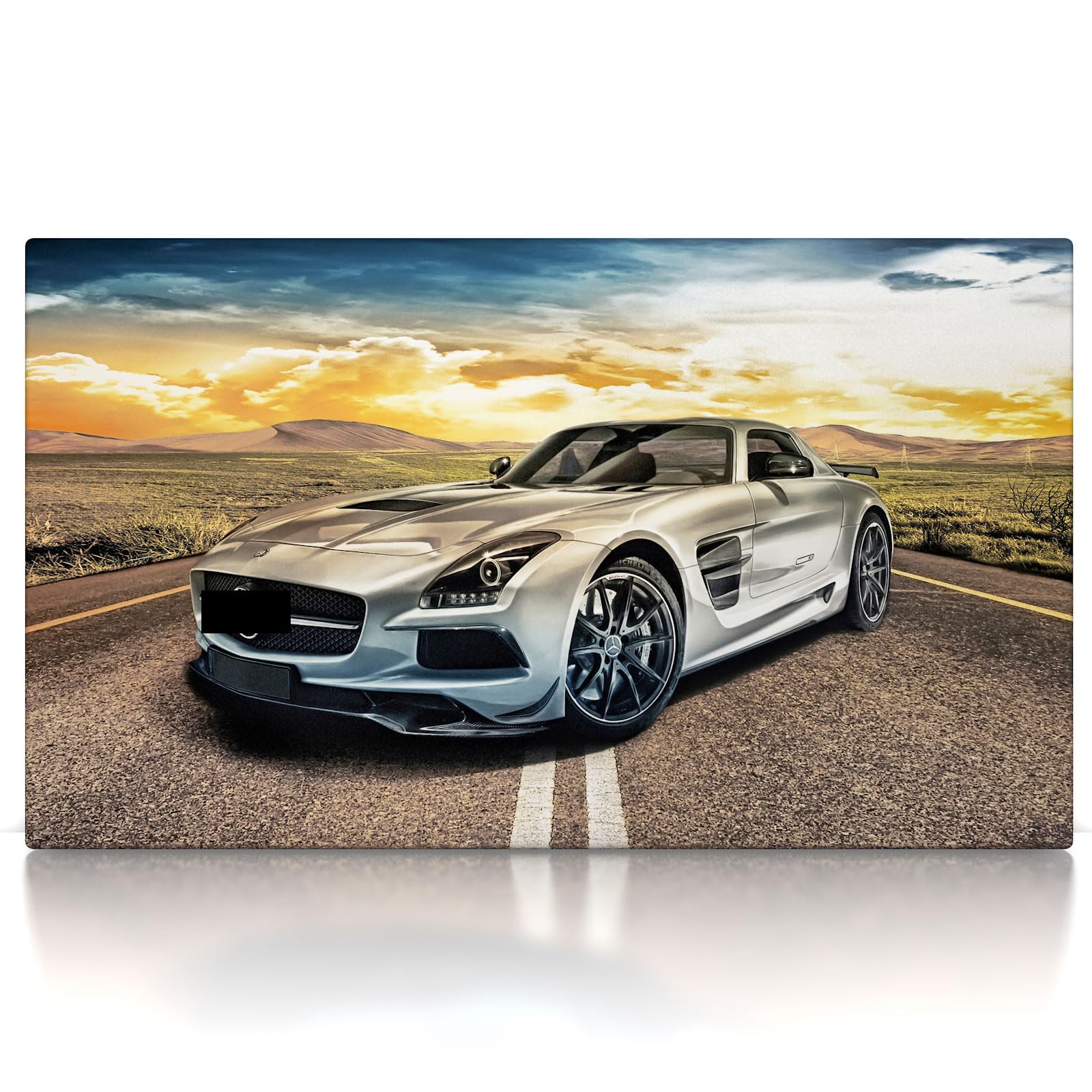 CanvasArts Leinwand SLS AMG - Leinwand Bild - Wandbild Kunstdruck Bilder kompatibel mit Mercedes Benz (120 x 70 cm, Leinwand auf Keilrahmen)