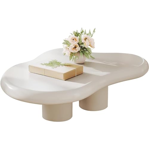 Gvqng Modern Wolken-Couchtisch, Einzigartiges Wohnzimmer Kurzer Couchtisch, Kleiner Mitteltisch, Stilvolle unregelmäßige Form, Kleines Zuhause Dekor-Set, 3 Beine,Weiß,100 * 69 * 30cm