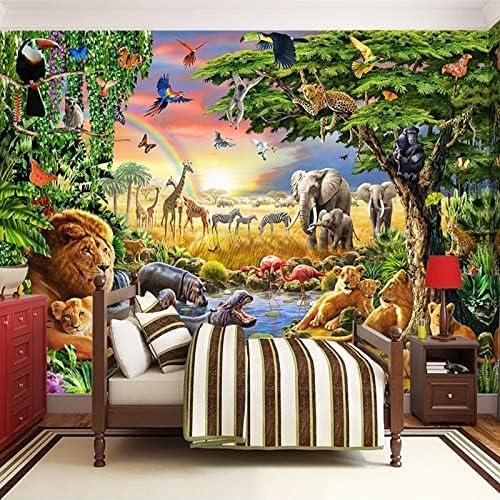 Portrait Cartoon Grasland Tiere Löwe Zebra Kinderzimmer 3D Tapeten Wanddekoration Fototapete Sofas Wohnzimmer Wandbild Schlafzimmer-250cm×170cm