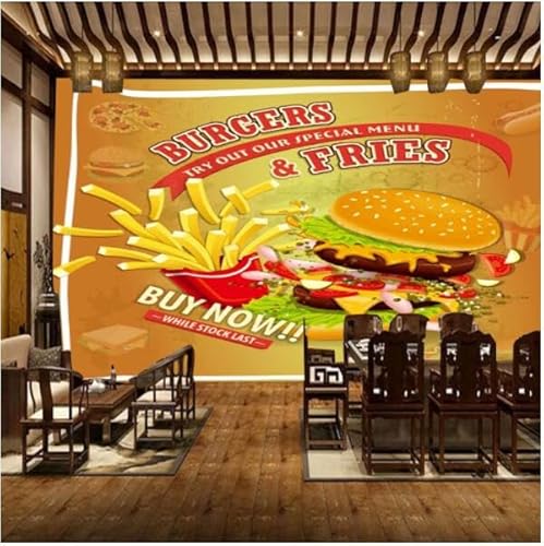 tyujlkjddlf Tapete Wandbild 3D Benutzerdefinierte Burger-Shop-Tapete, Gebratenes Hähnchen, Pizza-Shop, Dekoration, Hintergrund, Poster, Cola, Leckere Chicken Wings, Wandverkleidung-350Cmx245Cm