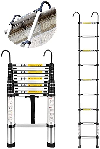 Teleskop-Anlegeleiter, hohe Teleskop-Ausziehleiter aus Aluminium, robuste, zusammenklappbare Teleskopleiter mit Haken, für Lofts, Innen- und Außenbereiche von Büros, Tragkraft 150 kg (Größe: 5,2 m)