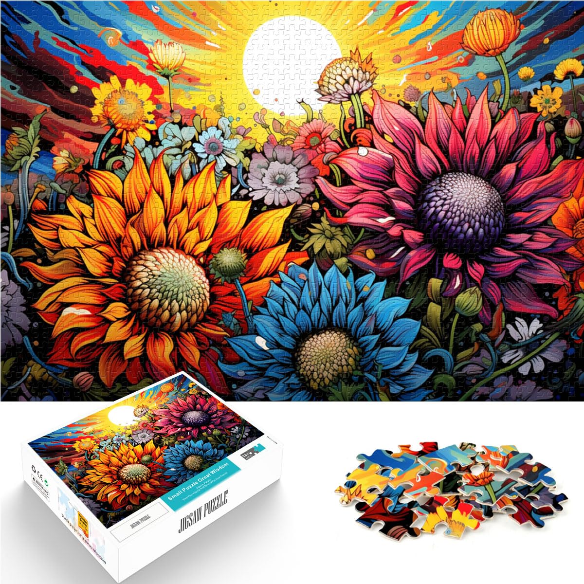 Puzzlespiel Schöne Bunte Blumen Kunstpuzzle für Erwachsene 1000 Teile Holzpuzzle zum Stressabbau Schwierige Herausforderung 1000 Teile (50 x 75 cm)