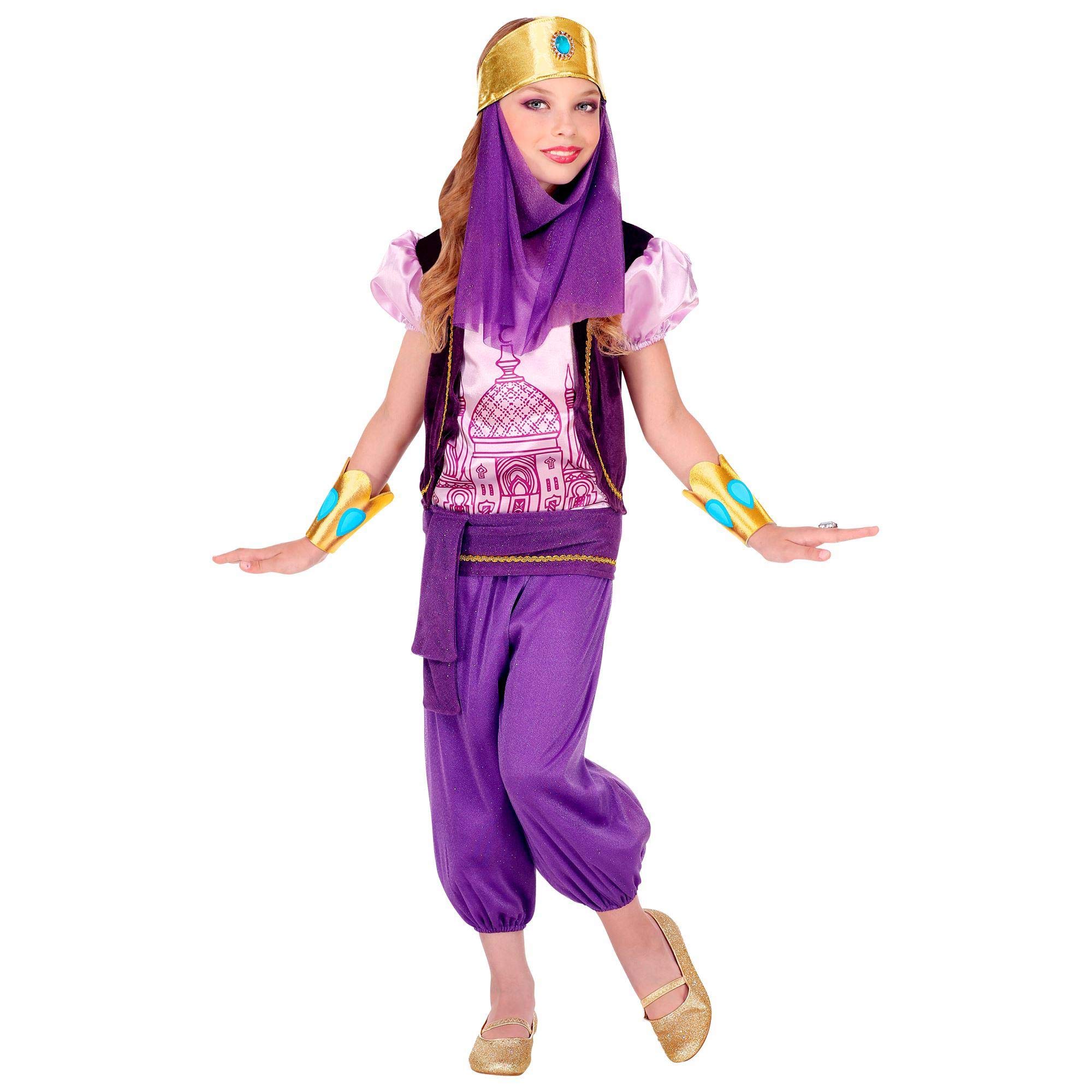 Widmann - Kinderkostüm Arabische Prinzessin, Bluse mit Weste, Hose, Gürtel, Armbänder, Kopfschmuck mit Schleier, Orient, Karneval, Mottoparty