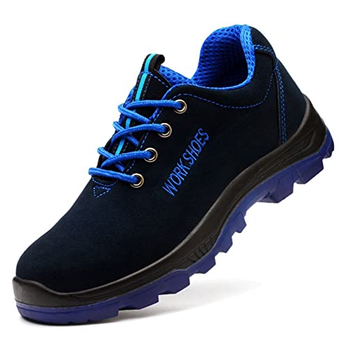 fayengan Arbeitsschuhe Herren Damen Sicherheitsschuhe Stahlkappe Atmungsaktiv Leicht Sportlich Stahlkappeschuhe (Color : Blue, Size : 41 EU)