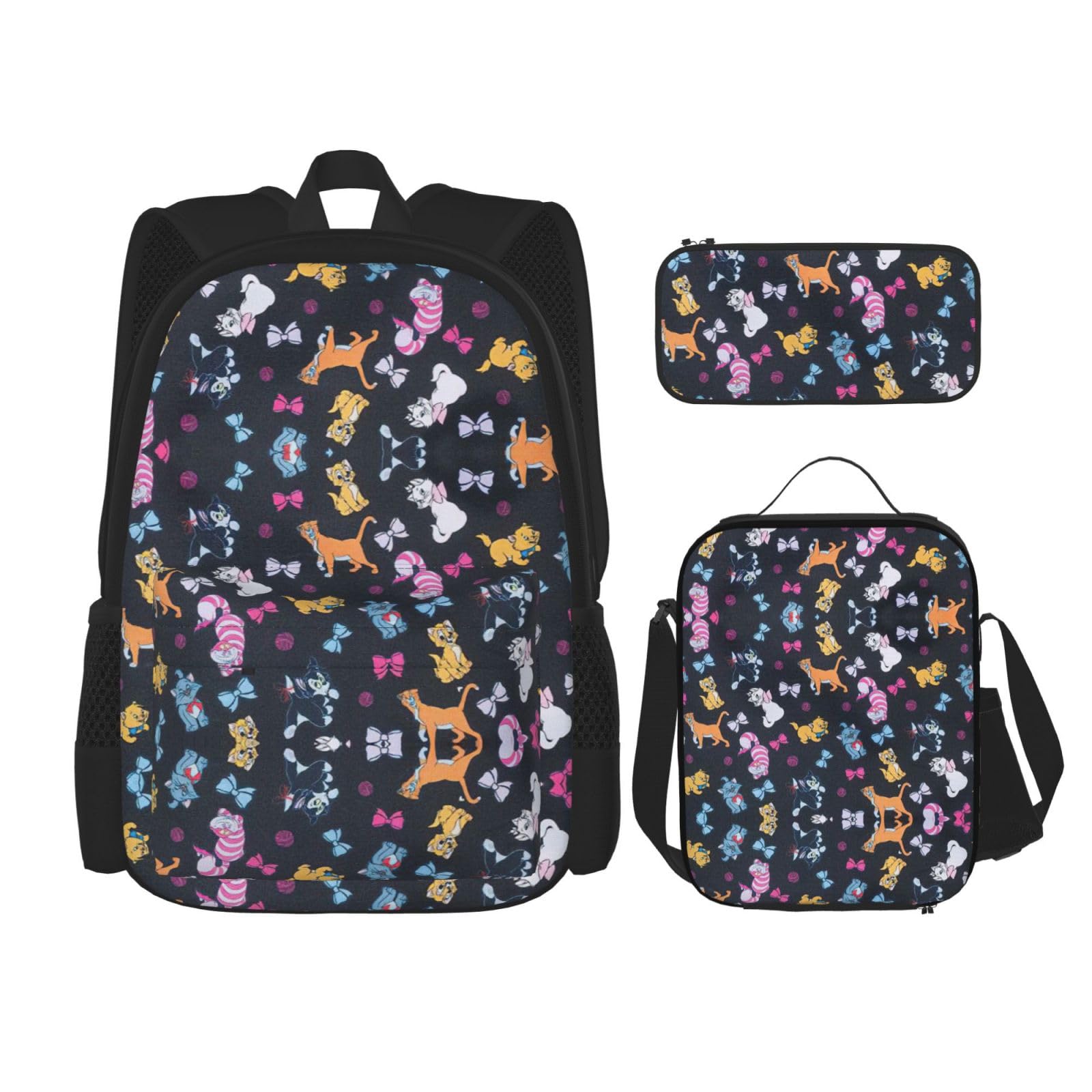 WURTON Cartoon Katze Druck Schule Rucksack 3 in 1 Büchertasche Set Mit Lunch Box Bleistift Fall Reise Laptop Daypacks