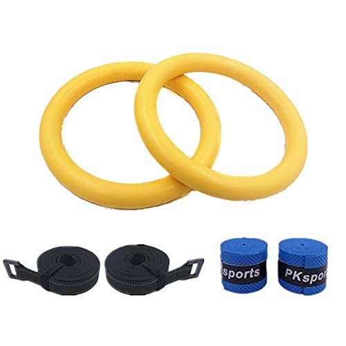 BFVAKBKYT Gymnastik Ringe,Suspension Trainer System, Turnringe Turnringe mit verstellbaren Gurtbändern Schaumstoffgriff for Muskeltraining Fitness Klimmzüge(Yellow with Strap)