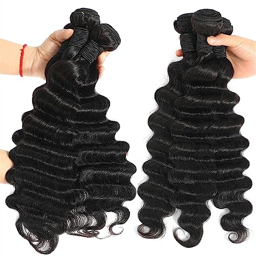 Human Hair Bundles Natürliche Farbe Schwarz Lose Tiefe Welle Menschliches Haar Bundles 100% Remy Peruanische Haarwebart 1/3/4 Haar Extensions Schuss human hair weave (Size : 18 20 22)