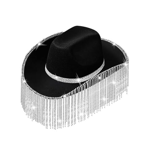 TAKOXIA Cowboyhut, 3-teiliges Set mit Herz-Sonnenbrille, Kopftuch und Cowboyhut, für Karneval, Sonnenschutz, Braut, Cowboyhut mit Strass-Quasten, Dekor