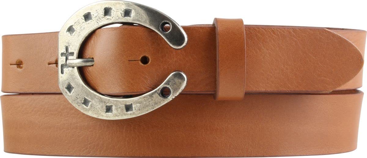 BELTINGER Kinder-Gürtel für Reiter mit Hufeisen-Gürtelschnalle aus Vollrindleder 3 cm | Reiter-Gürtel 30mm für Reithose | mit Pferde-Motiv | Tabac 65cm