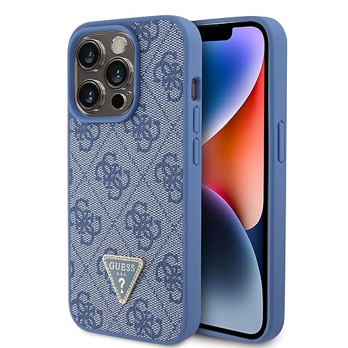 GUESS GUHCP15LP4TDPB Hülle für iPhone 15 Pro 6.1" Blau hardcase Leather 4G Triangle Strass