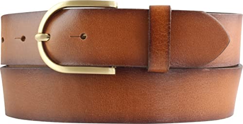 BELTINGER Damen-Gürtel aus Vollrindleder Vintage-Look 4 cm | Jeans-Gürtel für Damen 40mm mit goldener Gürtelschließe | Mit geschwärzten Kanten | Cognac 85cm