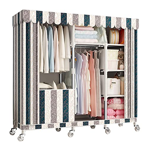 ZHANGshouf Canvas-Kleiderschrank, tragbare Kleiderschrankregale für Schlafzimmer, Stoffgarderobe mit Kleiderstange, Regalen, Stoffbezug,A-143x45x170cm