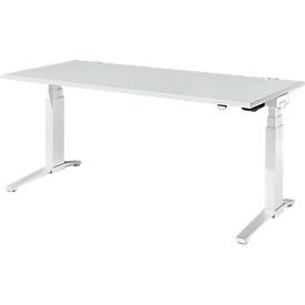 Schäfer Shop Genius Schreibtisch PLANOVA ERGOSTYLE, elektrisch höhenverstellbar, Rechteck, C-Fuß, B 1800 x T 800 x H 645-1305 mm, lichtgrau/weiß