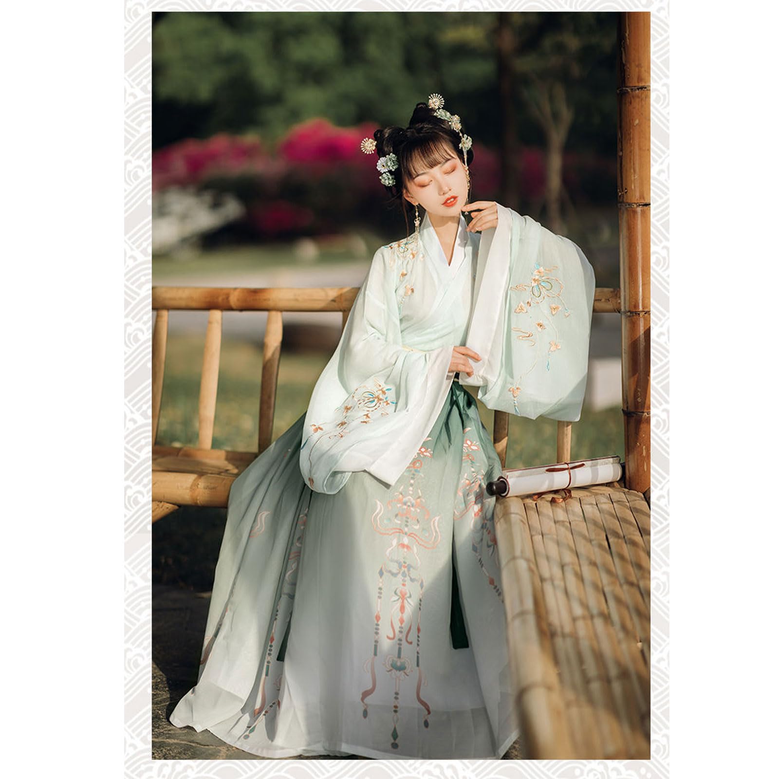 OZMDXKJ Traditionelles chinesisches Hanfu-Deluxe-chinesisches Prinzessinnen-Hanfu-Cosplay-Outfit, M = Brustumfang 92 cm, Hellgrün