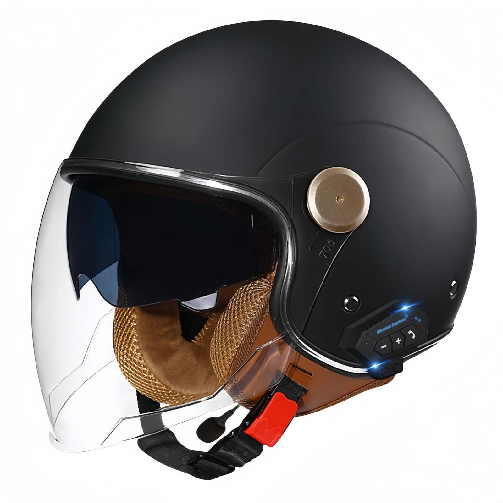 Motorradhelm, Offener Halbhelm Mit Sonnenblende, Retro-Vintage-Stil, Motorradhelm Für Jugendliche, Männer Und Frauen, DOT/ECE-Geprüft D,M57-58CM