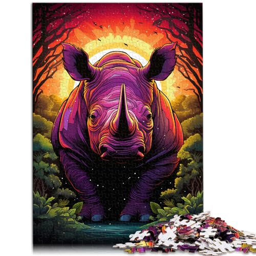 Puzzle als Geschenk, farbiges Nashorn, 1000 große Teile, Puzzle für Erwachsene, Holzpuzzle als Geschenk für die ganze Familie, 1000 Teile (50 x 75 cm)