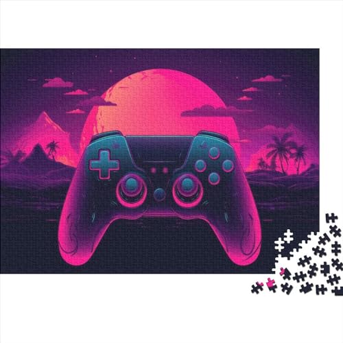 Neon-Game-Controller, Holzpuzzle für Erwachsene, Kunstpuzzle für Erwachsene, 1000 Teile, Spielspielzeug für Erwachsene, Familienpuzzle, Geschenk (Größe 75x50cm)