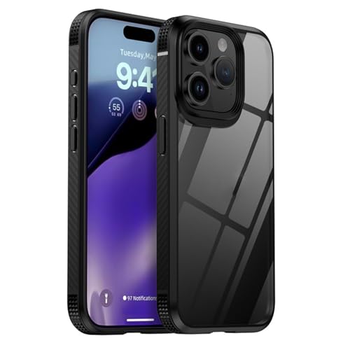 SUREKYA Transparente Schutzhülle für iPhone 15Pro Max/15 Pro/15 Plus/15, harte, transparente Rückseite, Anti-Vergilbung, Fallschutz (15, Schwarz)