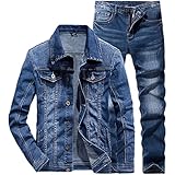 Hcclijo Herren Jeans Sets Einfach Blau Langarm Denim Anzug Zweiteiliger Paar Denim Anzug