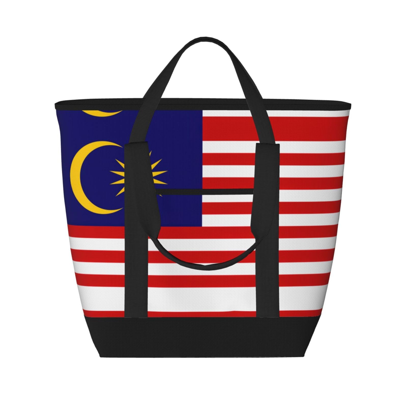 YQxwJL Isolierte Kühltasche mit Malaysia-Flagge, großes Fassungsvermögen, Einkaufstasche, Reisetasche, Strand, wiederverwendbare Einkaufstasche für Erwachsene, Schwarz, Einheitsgröße