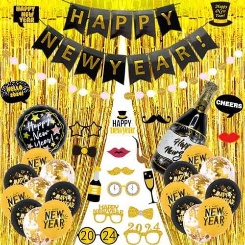 2024 Neujahr Party Dekoration Set Elegant Schwarz Und Thema Ballon Happy New Year Celebration Party Supplies 2024 Party Ballon