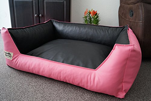 Hundebett Hundesofa Schlafplatz Kunstleder Similpelle Farbe und Größe wählbar von XS bis XXL (120 cm X 100 cm, rosa schwarz)